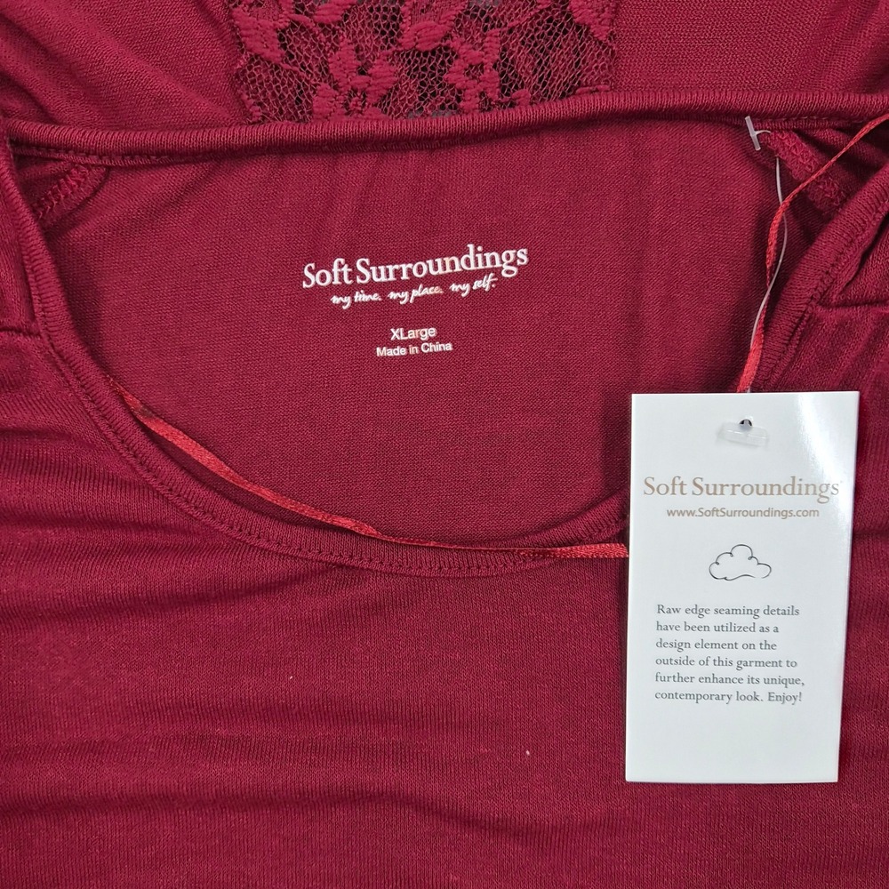 Soft Surroundings Red Lace Trim Hoodie Long Sleeve Knit Top XL NEW - Picture 3 of 5
